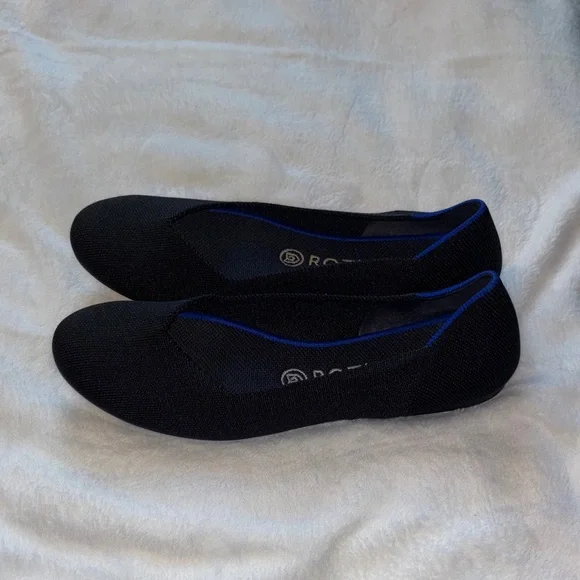 Rothy's Elegant Black Flats with Blue Trim - Picture 9 of 10
